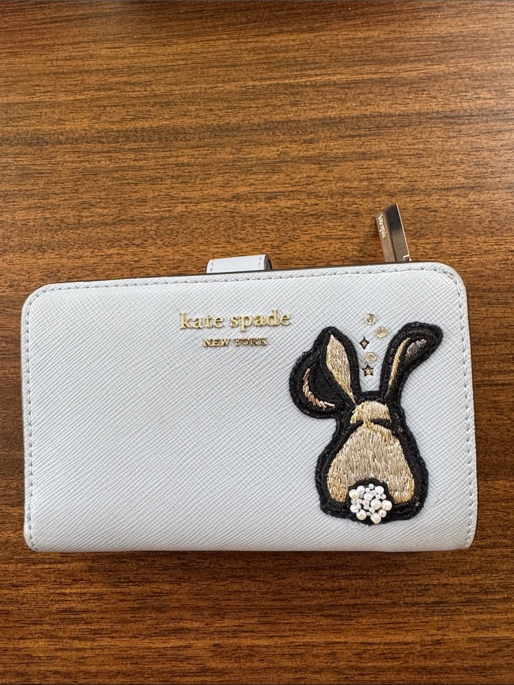 kate spade light blue bun bun wallet with bunny appliquΓ©